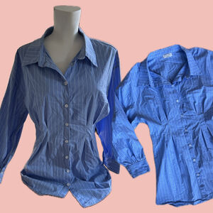Pinstripe Cinched Waist Button-Up Shirt Size M